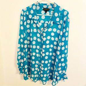 Lane Bryant Women Polka Dot Teal Chiffon Dressy Shirts Top Blouse Size 26/28